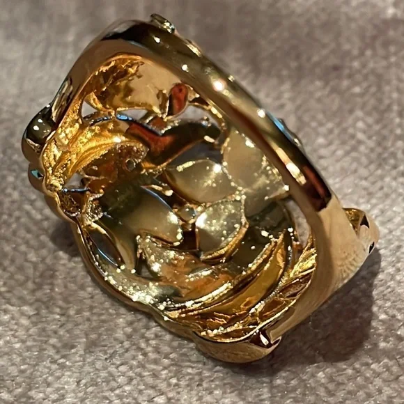 Gold Flower & Butterfly Ring New! Size  9 Diamond Chip - Picture 4 of 9